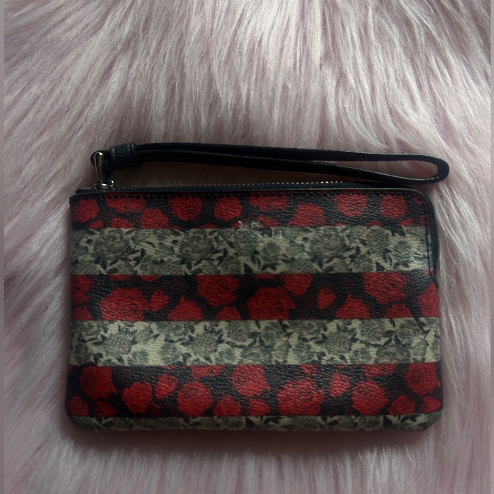 Coach Red and Black Floral Wristlet